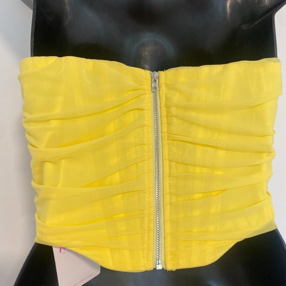 Strapless Yellow Ruched Crop Top - Picture 5 of 11